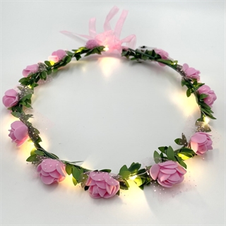 LED blomsterkrans hårbånd med pink blomster